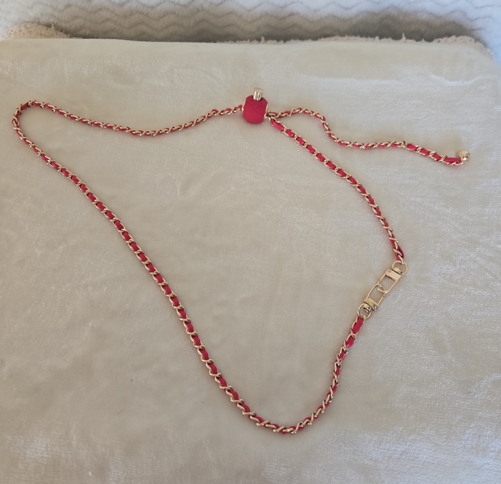 Gold-Tone Chain Replacement Bag Chain with Red Leather Weave
